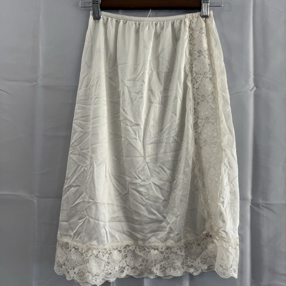 VTG Ashley Taylor White Half Slip/Skirt‎ M Nylon Floral Lace Lingerie USA Sexy
